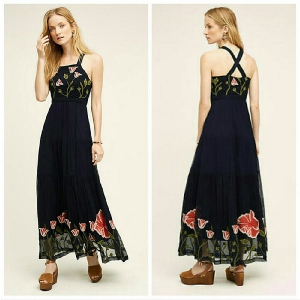 Floreat Tulipan Embroidered Floral Maxi Dress
